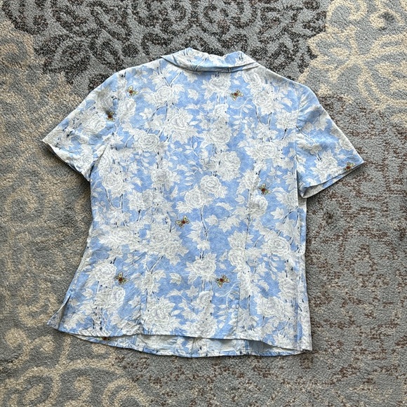 Vintage Silk Assets Diane Von Furstenberg Floral Silk Button Down Top Blue Sm - Picture 5 of 6